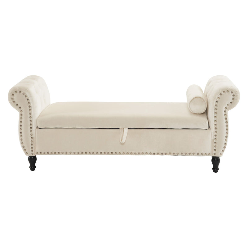 Luxurious Velvet Multifunctional Storage Ottoman Bench With Pillow