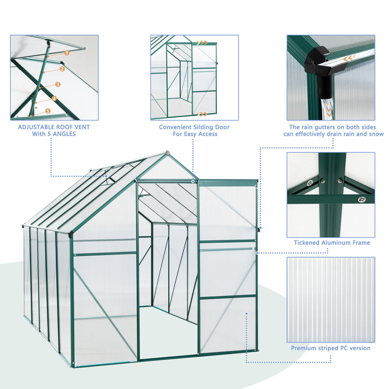 Polycarbonate Greenhouse Raised Base And Anchor Aluminum Heavy Duty Walk-In Greenhouses For Outdoor Backyard In All Season