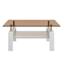 Modern Rectangular Coffee Table With Tempered Transparent Glass Top And Storage Shelf