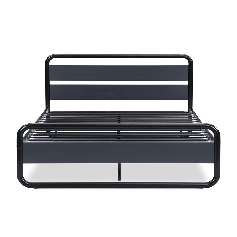 Industrial Platform Queen Bed Frame/Mattress Foundation with Rustic Headboard and Footboard, Strong Steel Slat Support, No Box Spring Needed, Noise Free, Easy Assembly