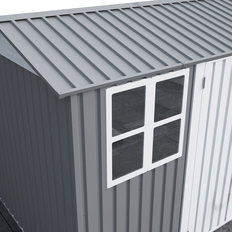 8 0 Ft Outdoor Storage Garden Tool Shed With Thickened Galvanized Steel With Sloped Roof & Double Lockable Door Storage Shed Large With 6 Vents - Gray