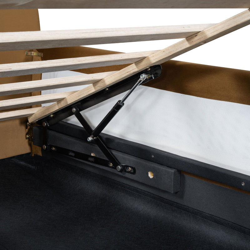 Upholstered Daybed With Bear Shaped Headboard, Hydraulic System And Breathable Mesh Fence