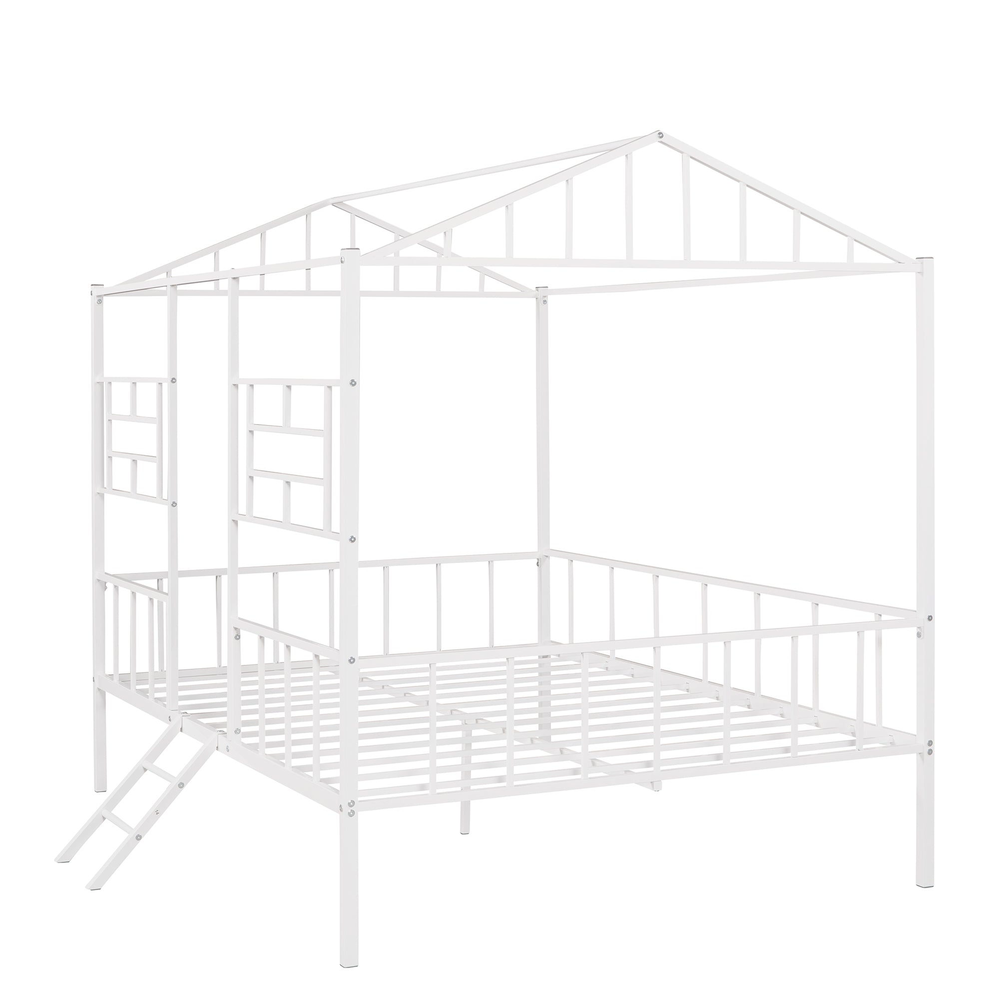 Metal House Bed Frame Full Size with Slatted Support No Box Spring Needed White - Atlantic Fine Furniture Melbourne FL