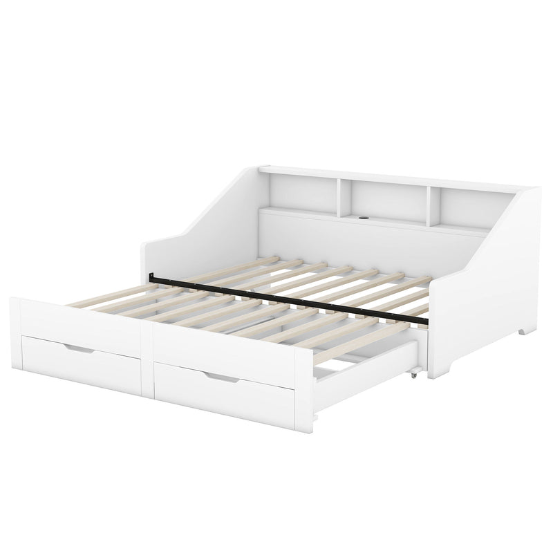 Daybed Frame With Storage Bookcases, 2 Drawers, Charging Station