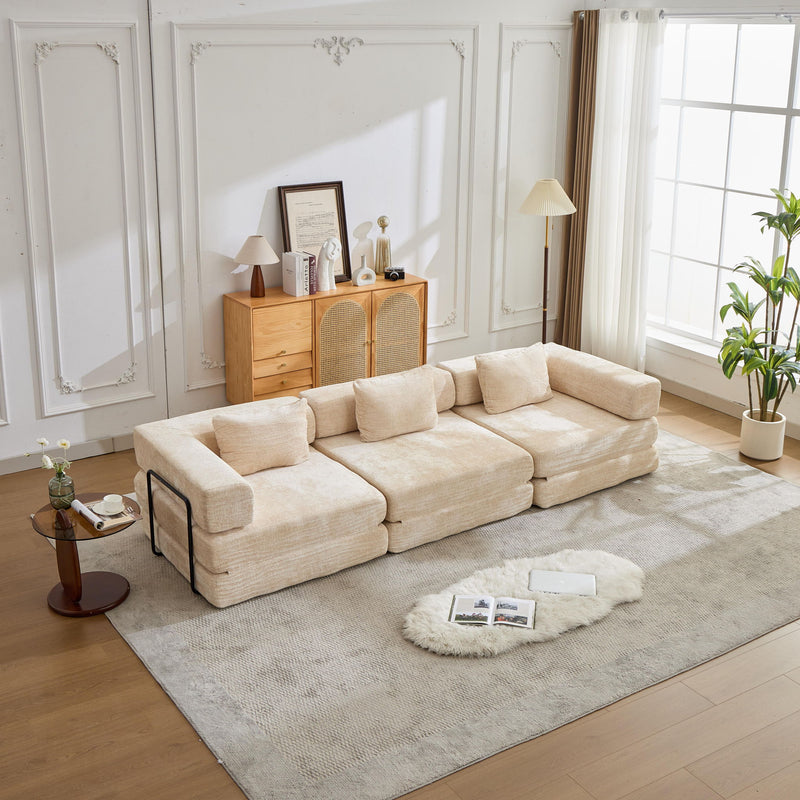 Convertible Floor Sofa Bed With Fixed Shape Frame, Boneless Modular Sectional Sofa, For Living Room - Beige