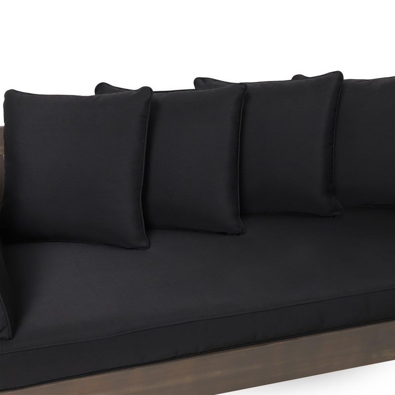 Outdoor Patio Daybed Sofa, 3 Seat Sofa With Foldable Arm 4 Back Pillows