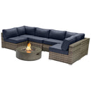 Outdoor 7 Piece Sectional Seating Group With Cushions And Fire Pit - Gray / Navy