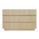 Fluted 6 Drawers Dresser, Double Dresser Chest Of Drawers, Modern Chest Of Drawers With LED, Drawer Organizer For Bedroom, Living Room, Hallway - Natural