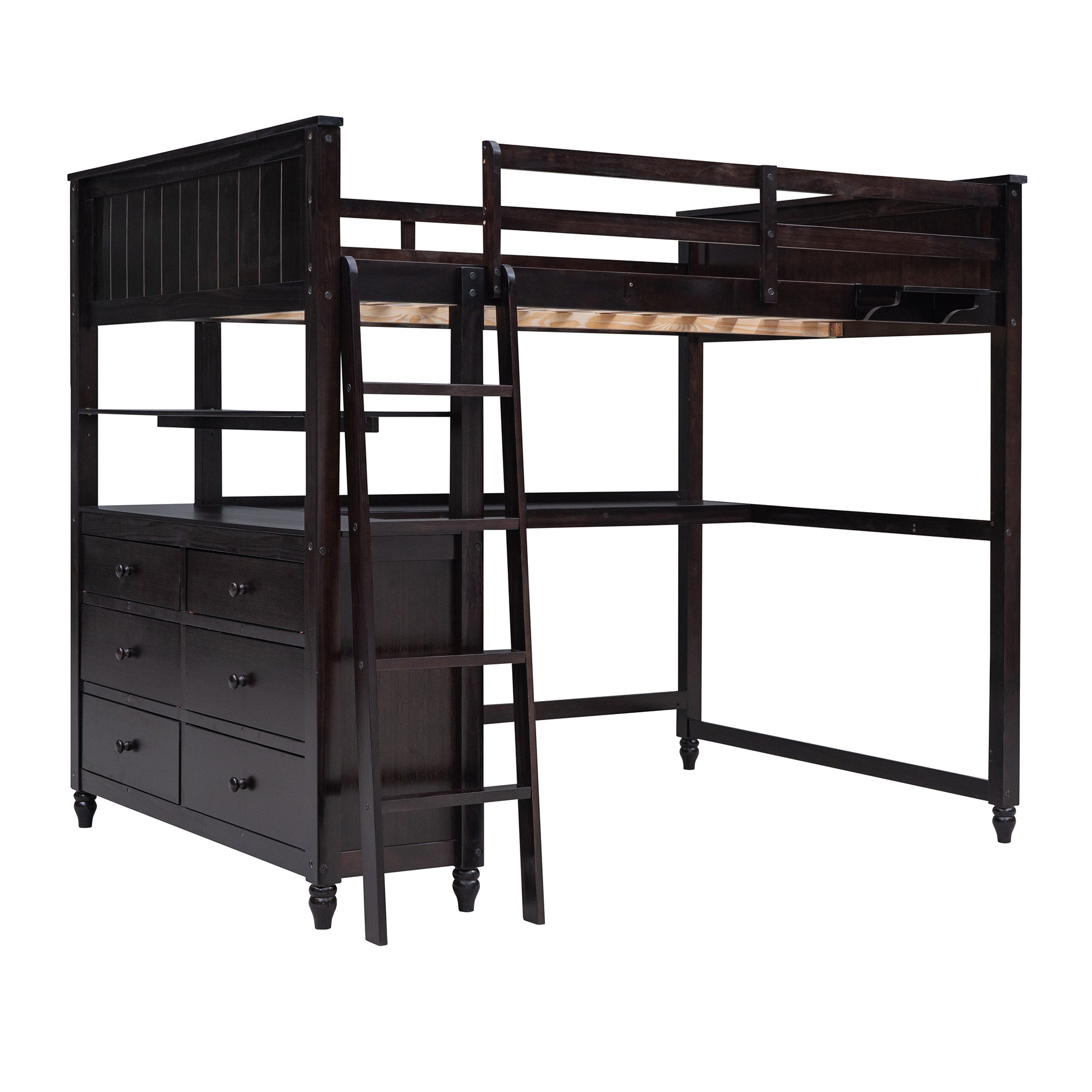 Full size Loft Bed with Drawers and Desk, Wooden Loft Bed with Shelves - Espresso(OLD SKU:LT001529AAP) - Atlantic Fine Furniture Melbourne FL