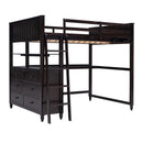 Full size Loft Bed with Drawers and Desk, Wooden Loft Bed with Shelves - Espresso(OLD SKU:LT001529AAP)
