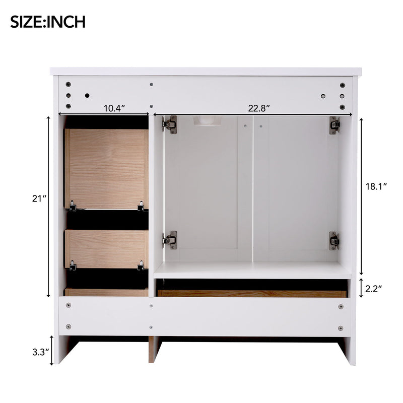 Shaker Free Standing Bathroom Vanity Cabinet With Sink, Soft Close Drawers, Soft Close Doors