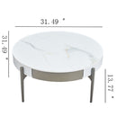 Modern Round Coffee Table With Storage Drawers Handcrafted Ceramic Inlay Tabletop 2 Tone Wood Legs Scandinavian Living Room Center Table - White / Gray