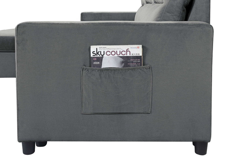 Ivy - Velvet Reversible Sleeper Sectional Sofa With Storage Chaise And Side Pocket