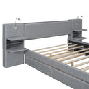 Upholstered Platform Bed With Reading Lights, Drawers, Trundle And Shelves