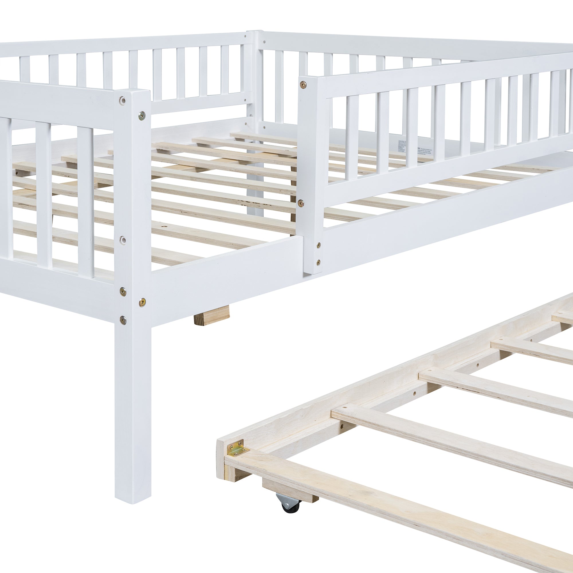 Full Size Wood Daybed with Trundle and Fence Guardrails, White - Atlantic Fine Furniture Melbourne FL