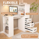 Computer Desk With 4 In 1 Socket & 3 Drawers, 4 Tier Shelves