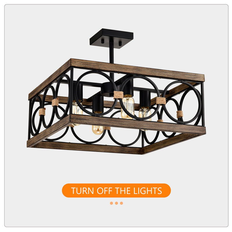 Kitchen Island Lights Ceiling Light Farmhouse Dining Room Light Fixture, Wood And Metal Rectangular Ceiling Light, Ceiling Lighting For Living Room, Conference Room, Home Office