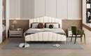 Platform Bed With Thick, Stylish Stripe Decorated Bedboard And Elegant Leg