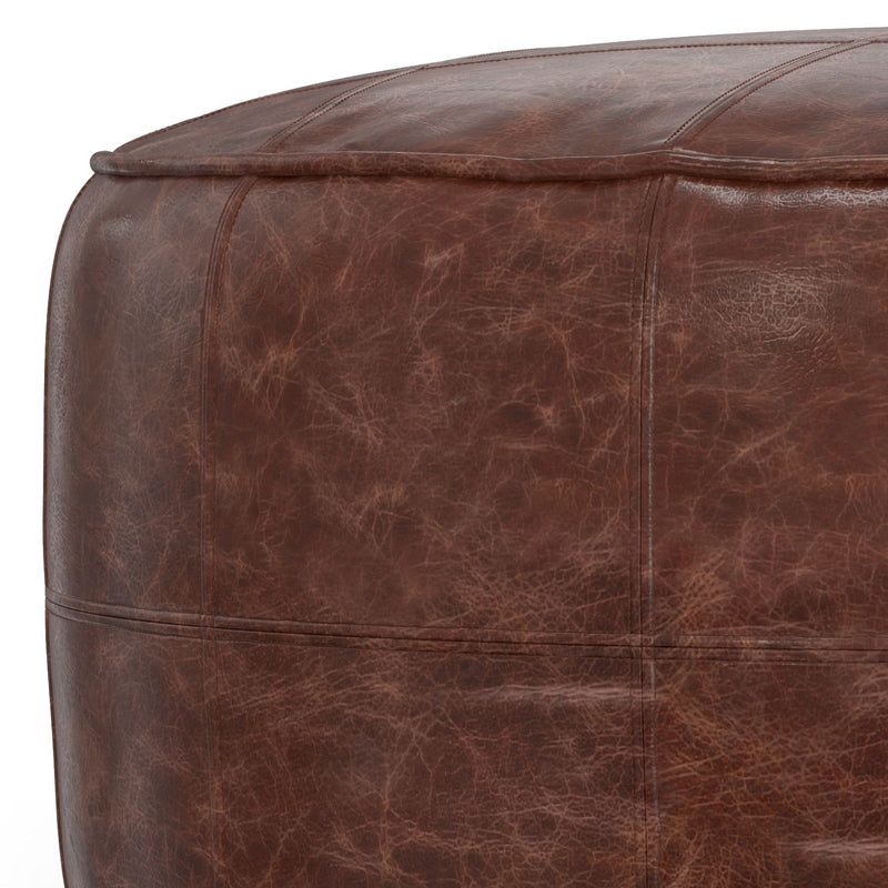 Connor - 34" Round Coffee Table Pouf - Distressed Brown