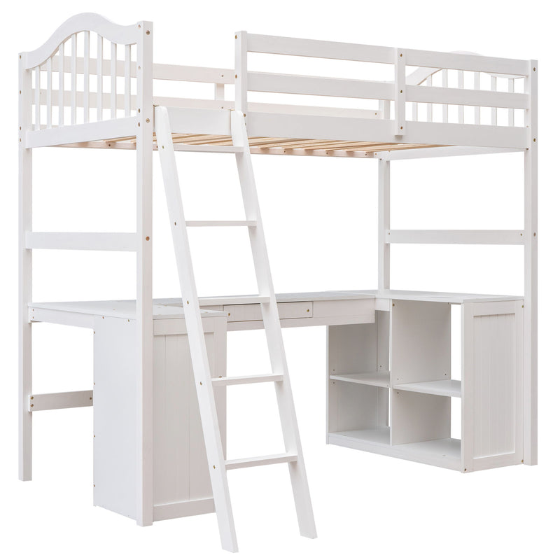 Loft Bed With Drawers, Cabinet, Shelves With Desk