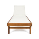 Outdoor Chaise Lounge With Acacia Wood Frame - White / Teak