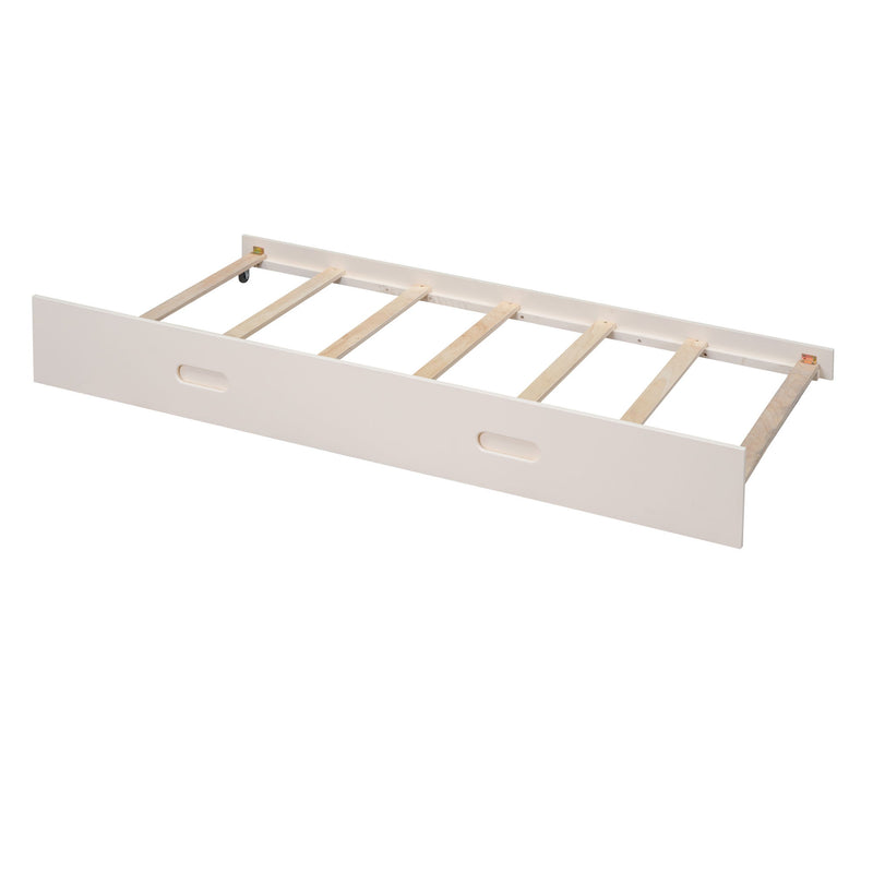 Wood Twin Over Full Bunk Bed With Storage Shelves And Twin Size Trundle - Cream