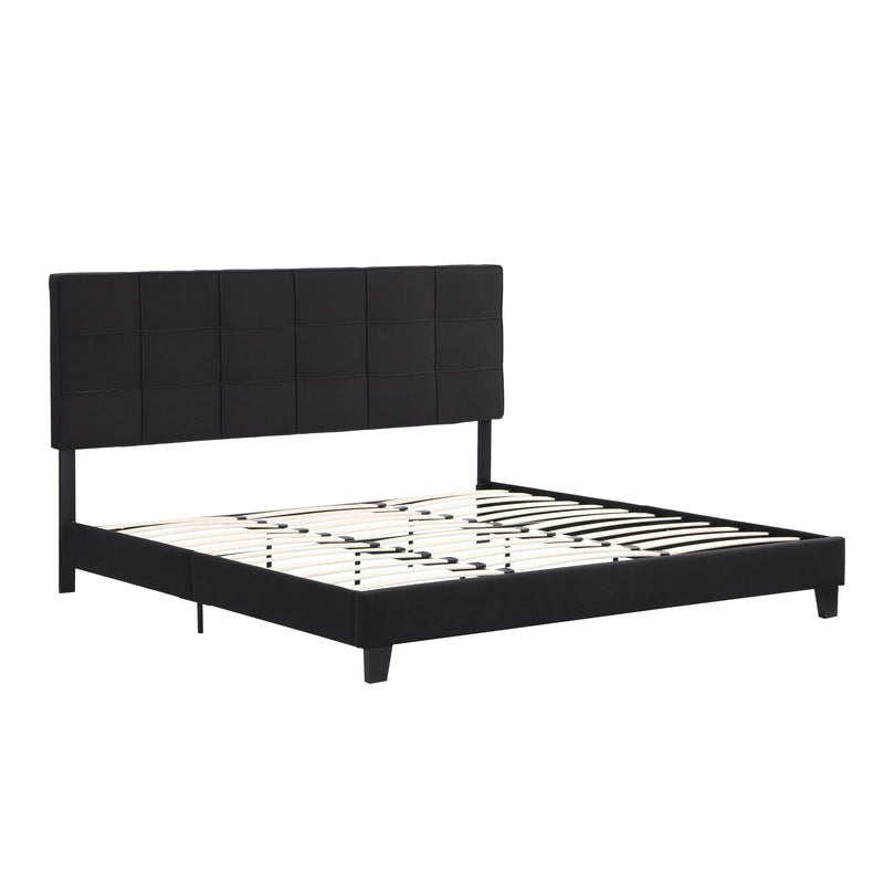 King Size Upholstered Platform Bed Frame With Button Tufted Linen Fabric Headboard, No Box Spring Needed, Wood Slat Support