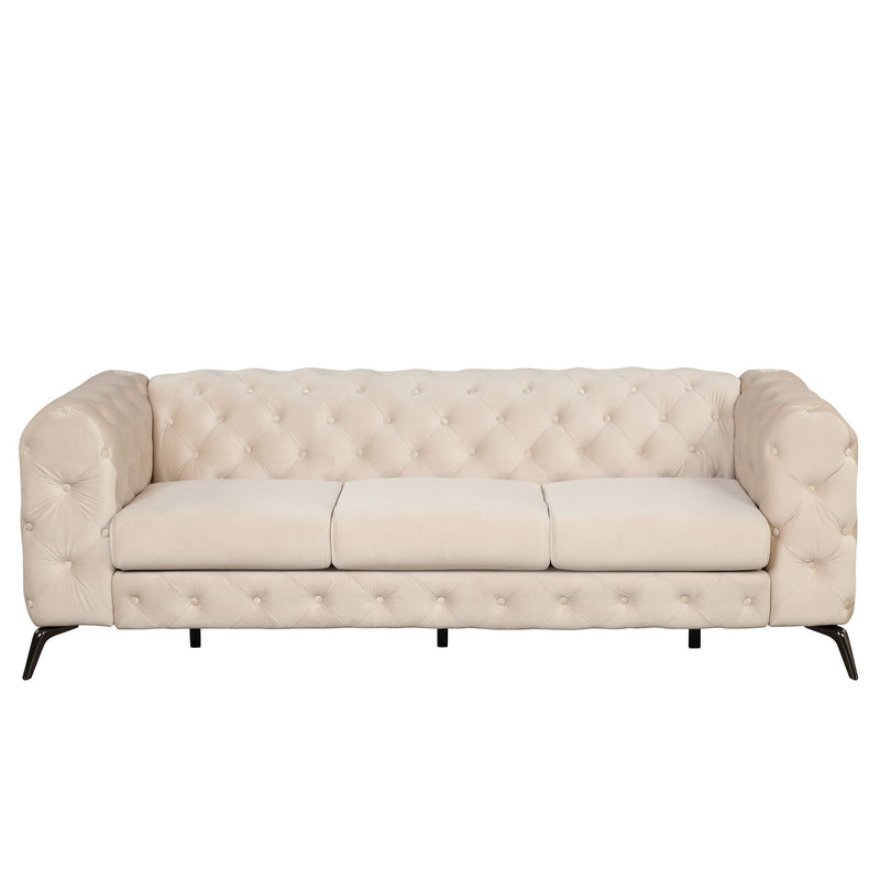 Velvet Upholstered Sofa With Sturdy Metal Legs, Modern Sofa Couch With Button Tufted Back, 3 Seater Sofa Couch For Living Room, Apartment, Home Office