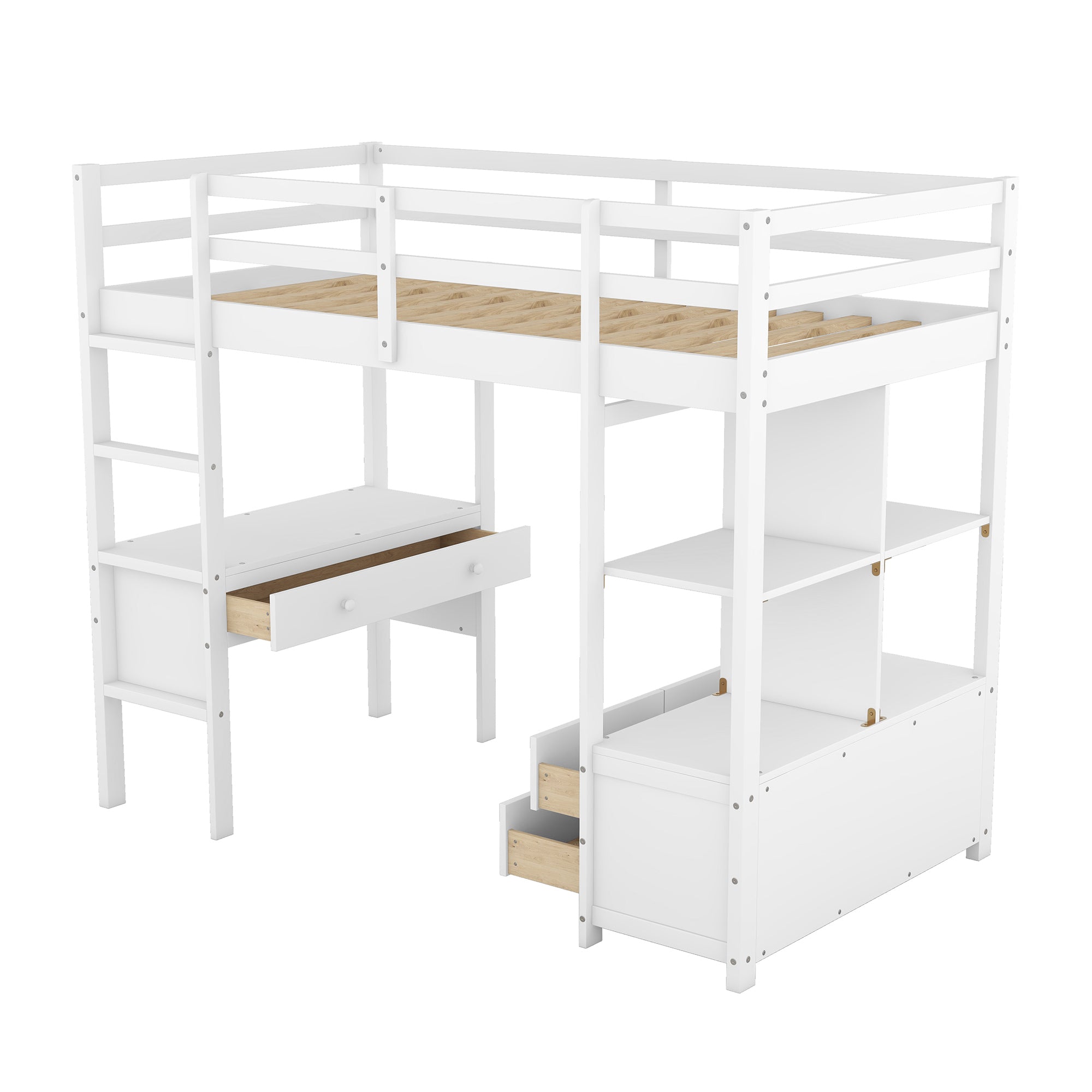Twin  Size Loft Bed with Built-in Desk with Two Drawers, and Storage Shelves and Drawers,White - Atlantic Fine Furniture Melbourne FL