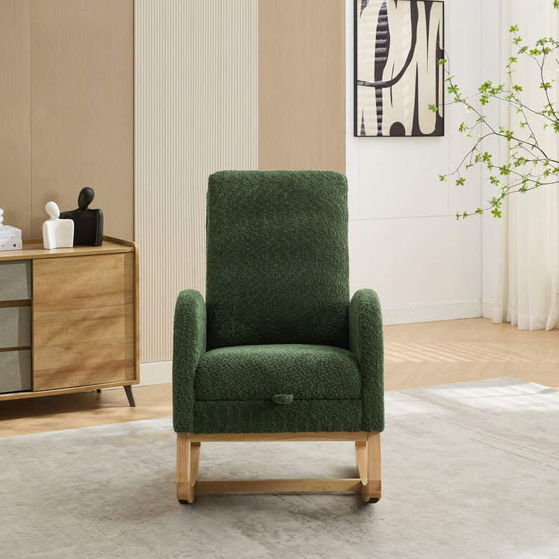 High Back Glider Rocking Chair With Retractable Footrest And Rubber Wood Legs