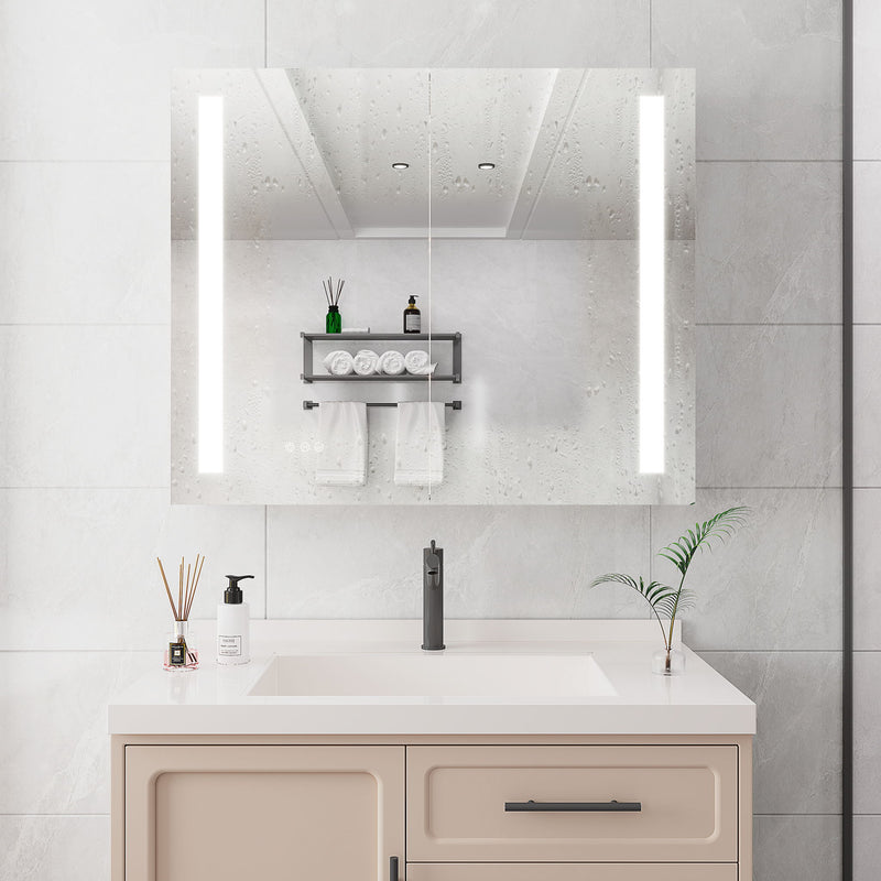 LED Medicine Cabinet With Mirror, Double Door With Defogger, Dimmer, Surface Mount