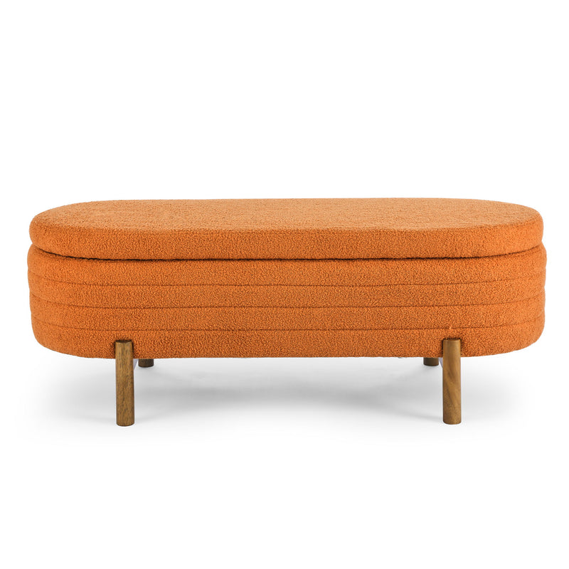 Oval Ottoman Storage Bench With Rubber Wood Legs