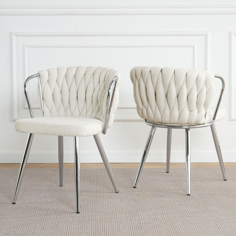 Modern Simple Linen Dining Chair With Plated Metal Legs (Set of 2)