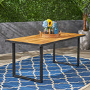 Outdoor Dining Table With U Shape Legs And Slat Top Table - Teak
