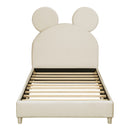 Twin Size Upholstered Platform Bed with Bear Ear Shaped Headboard, Beige