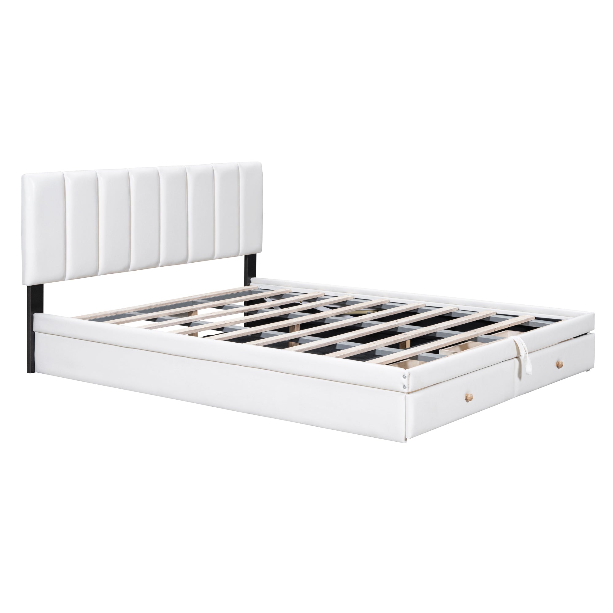 Queen Size Upholstered Bed with Hydraulic Storage System and Drawer, White - Atlantic Fine Furniture Melbourne FL