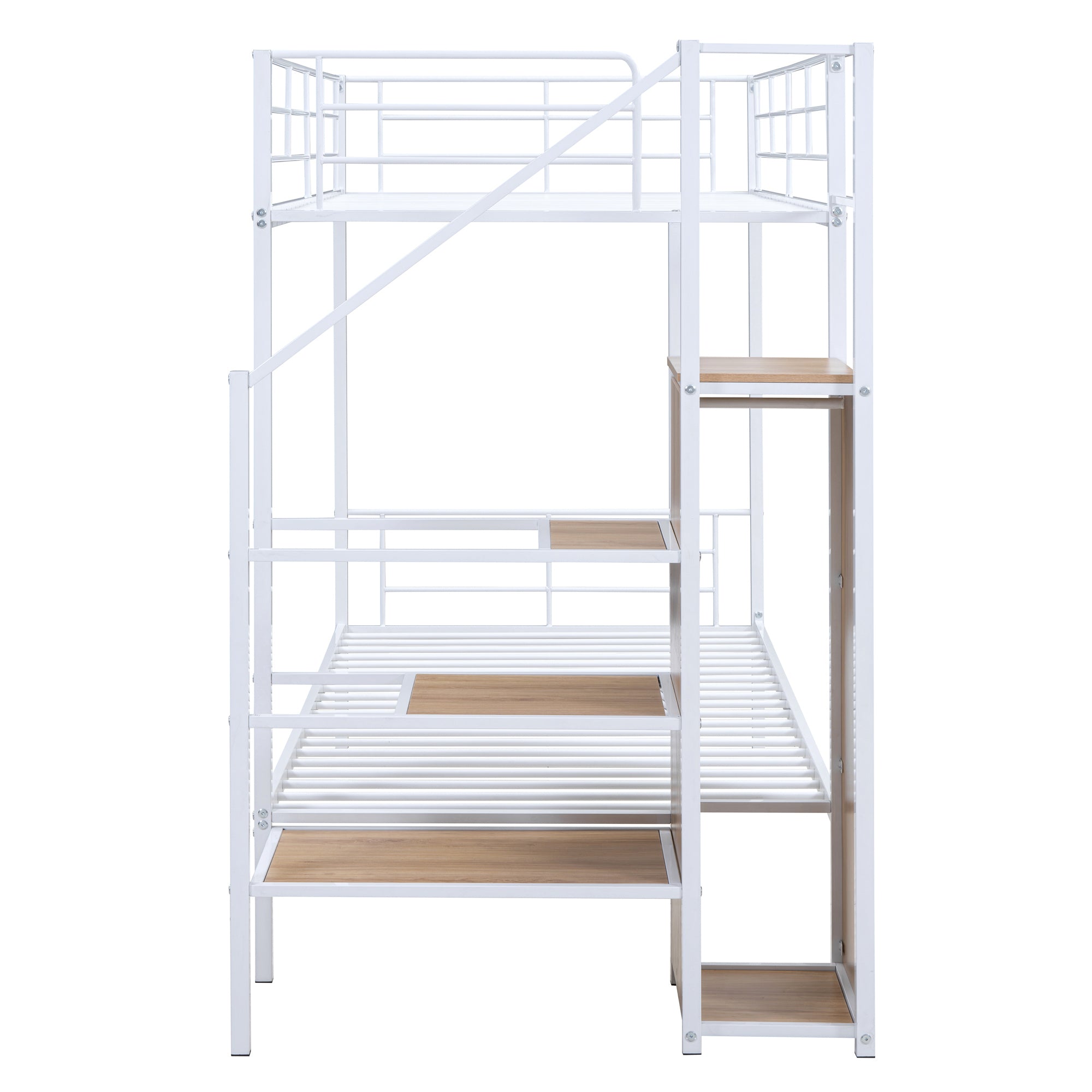 Twin Over Twin Metal Bunk Bed with Lateral Storage Ladder and Wardrobe, White - Atlantic Fine Furniture Melbourne FL