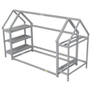 Twin size wood house bed with storage shelf and hanger ,kids bedroom set,Grey