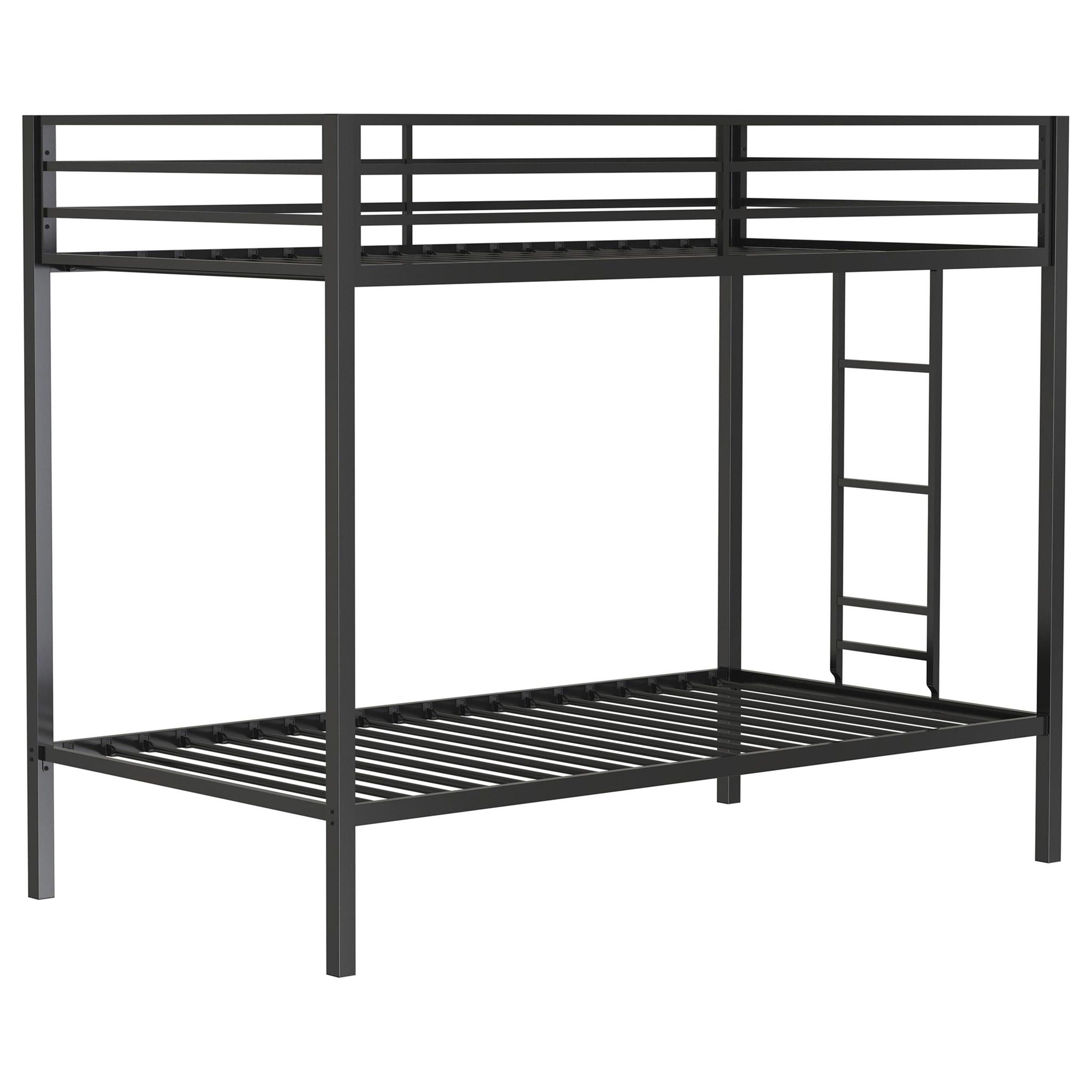 Alevera Metal Twin Over Twin Bunk Bed with Ladder Black
