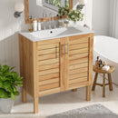 Bathroom Vanity With Ceramic Sink, Freestanding Cabinet - Antique Natural / Brown