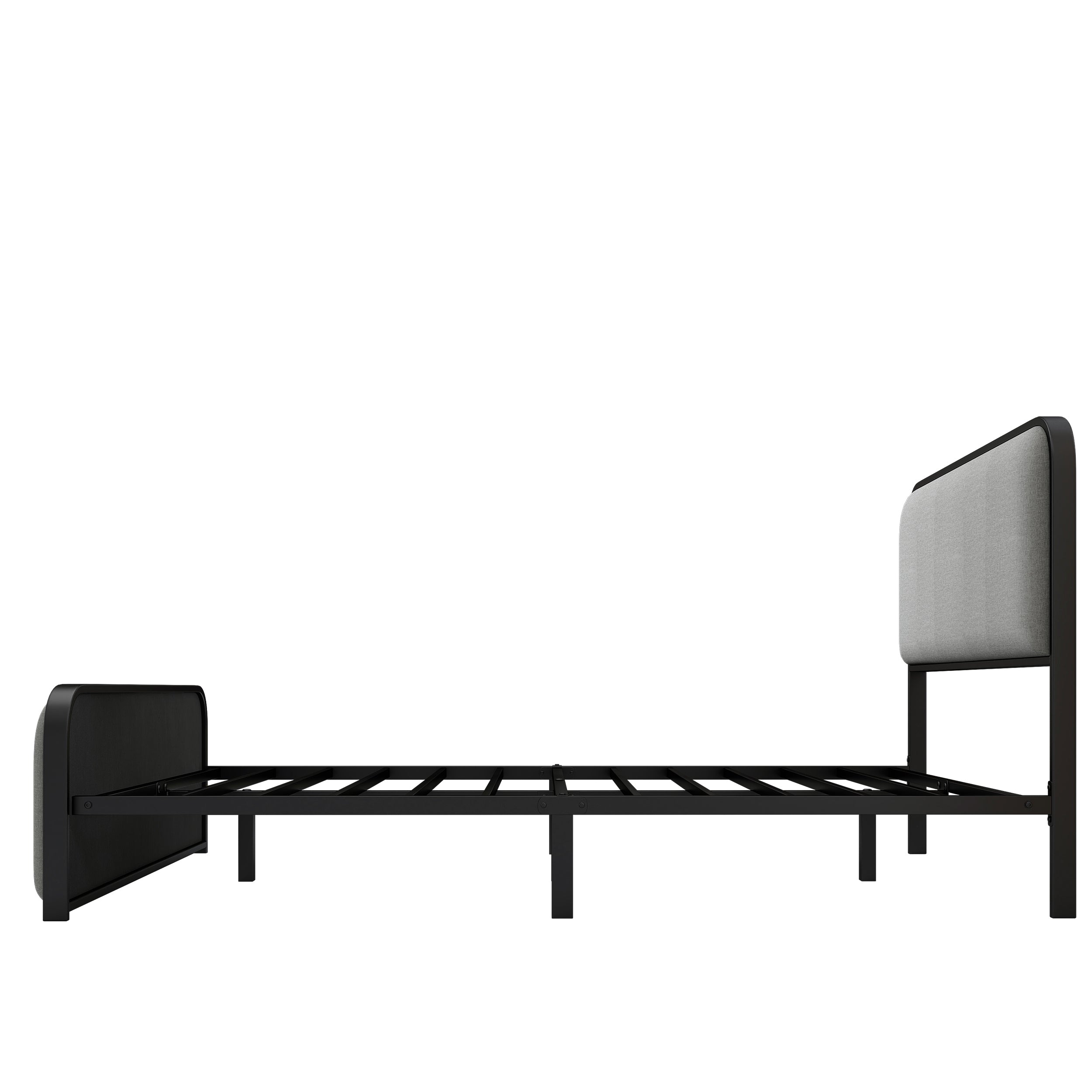 Modern Metal Bed Frame with Curved Upholstered Headboard and Footboard Bed with Under Bed Storage, Heavy Duty Metal Slats, Full Size, Grey - Atlantic Fine Furniture Melbourne FL