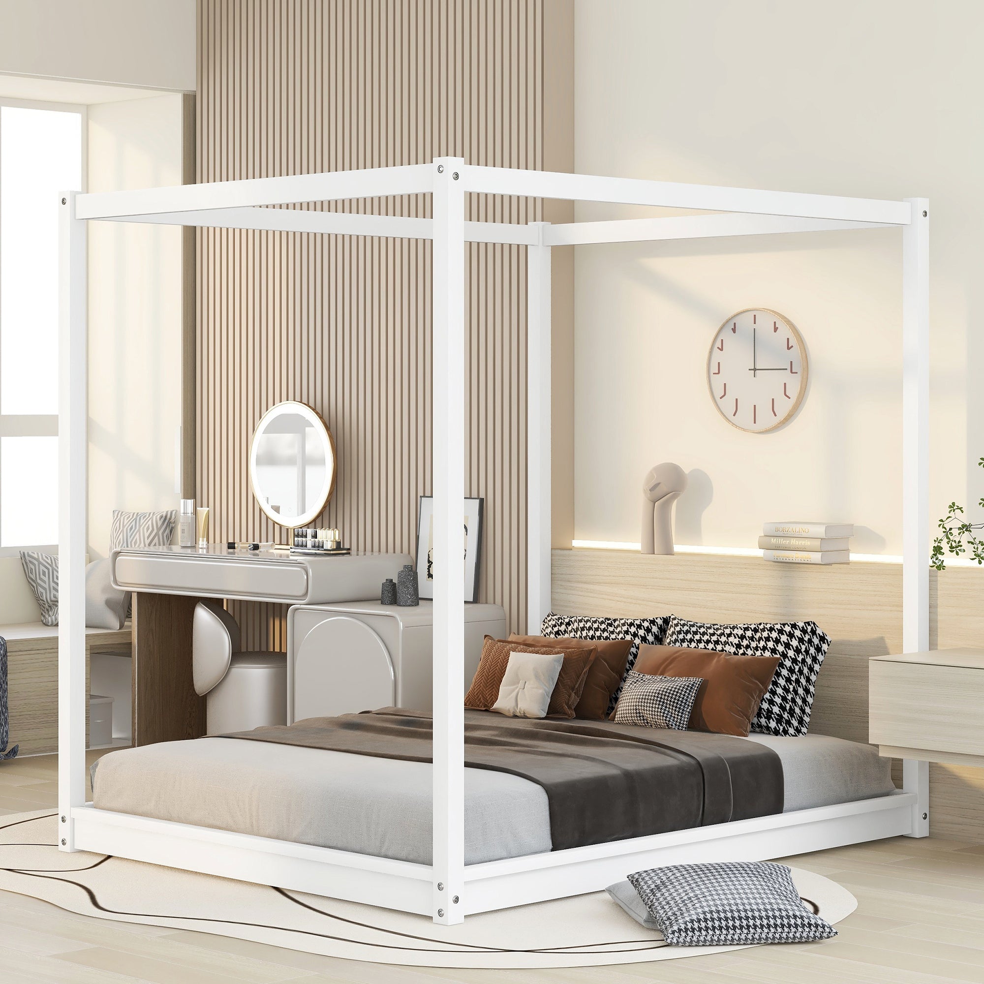 Queen Size Canopy Platform Bed with Support Legs,White - Atlantic Fine Furniture Melbourne FL