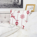 Christmas Throw Pillow With Embroidered Reindeer And Snowflakes - White