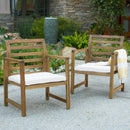 Outdoor Acacia Wood Club Chairs, 2 Pieces Set - Natural Stained / White