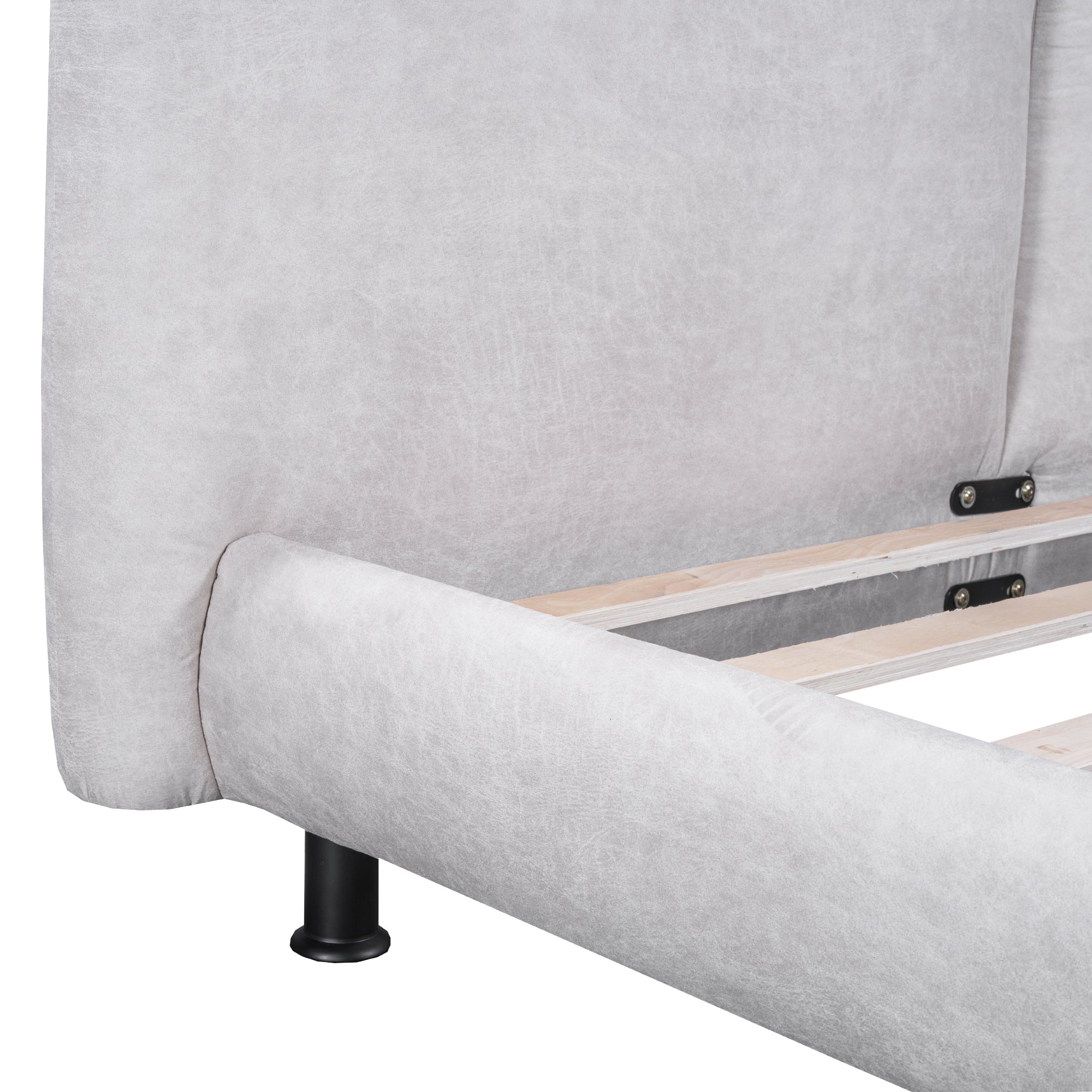 Queen Size Upholstered Platform Bed with Two Large Headrests and Thick Fabric, Polyester, Beige - Atlantic Fine Furniture Melbourne FL