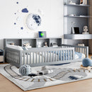 Twin Long Floor Bed With Storage Cabinets And USB Ports - Gray