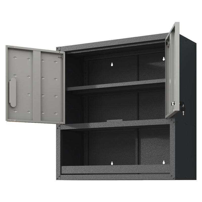 Metal Wall Mounted Tool Storage Cabinet With Locking Door, 1 Shelf & 1 Drawer