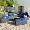 10 Piece Outdoor Sectional Half Round Patio Rattan Sofa Set