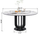 Round Dining Table With Carbon Steel Base And Lazy Susan Industrial Style - Black / White