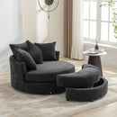 360° Swivel Accent Barrel Chair With Storage Ottoman & 4 Pillows, Modern Chenille Leisure Chair Round Accent For Living Room
